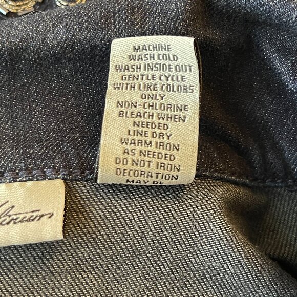 Chico's Platinum Jean Denim Jacket 0 Small Black Silver Buttons Stitching Beaded - Picture 8 of 8